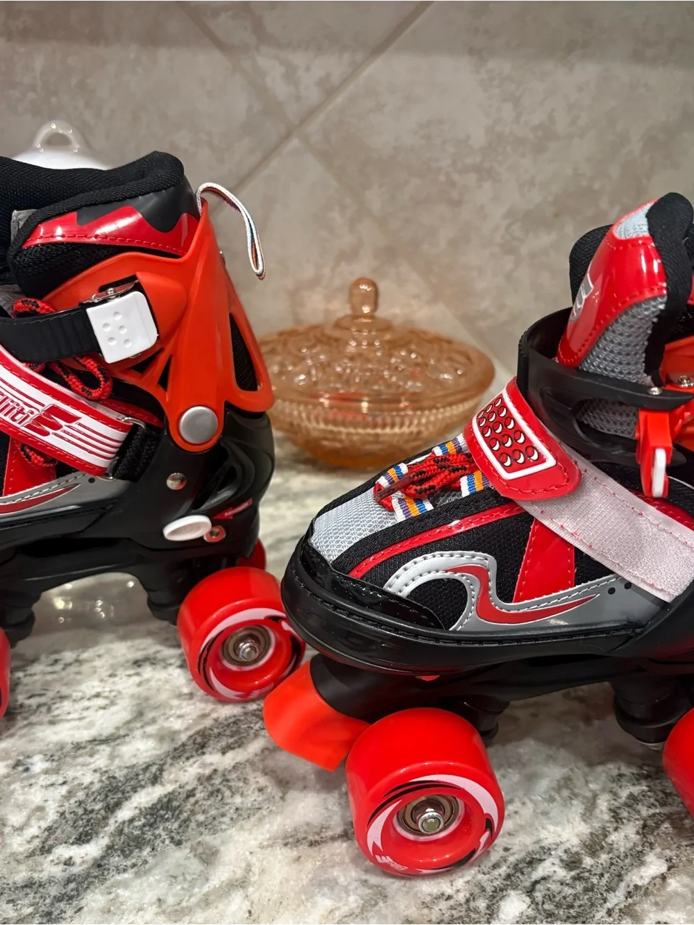 Kids Red Adjustable Roller Skates with Secure Straps